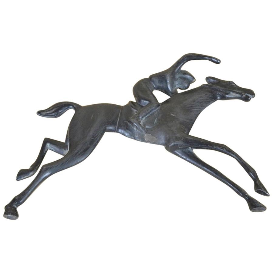1910s Italian Metal Jockey on Horseback Bas-Relief For Sale
