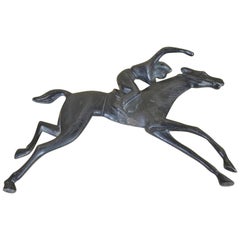 1910s Italian Metal Jockey on Horseback Bas-Relief