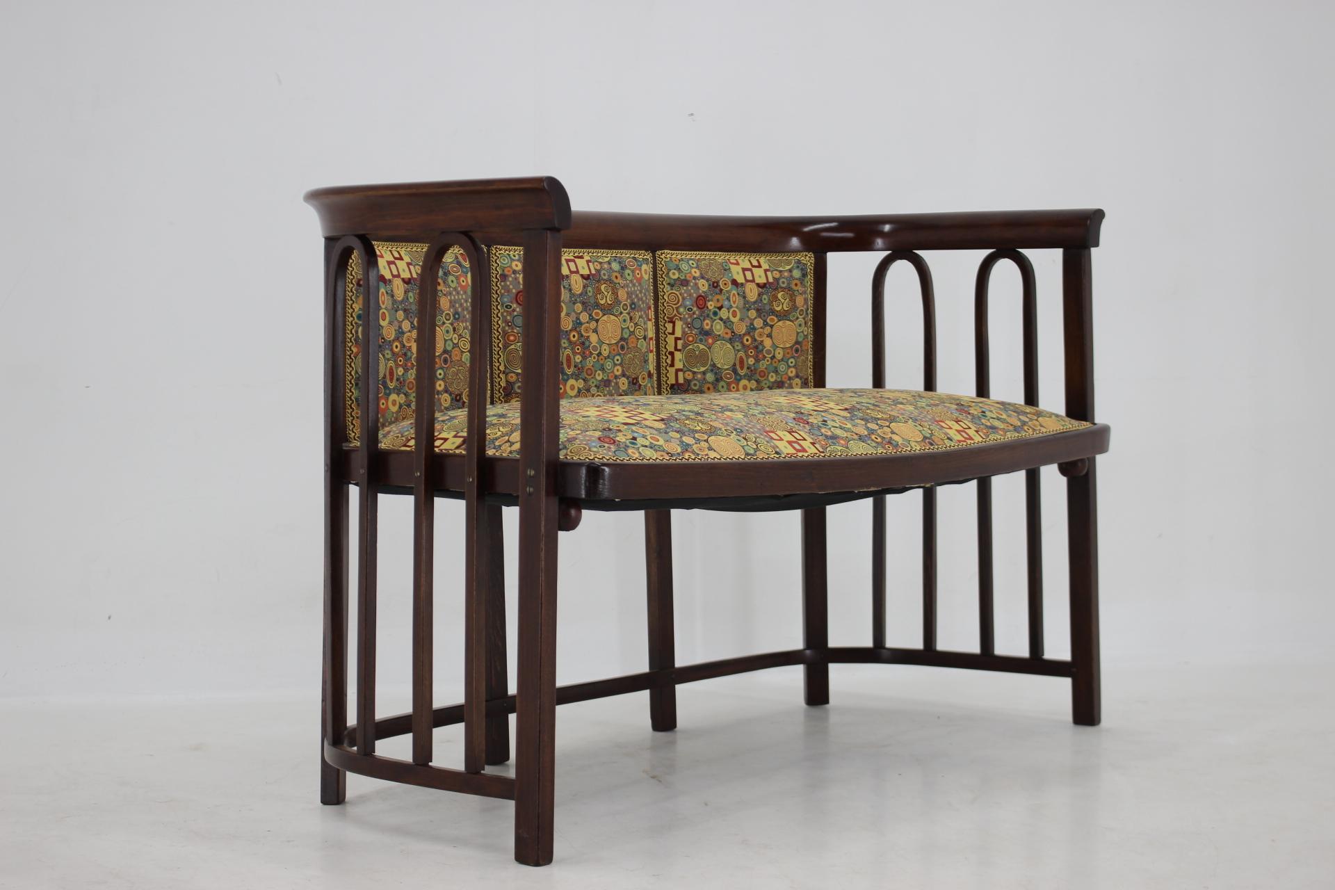 Carefully refurbished and finished in Shellac
Professionally reupholstered in old technique and quality fabric designed by Gustav Klimt.
 
