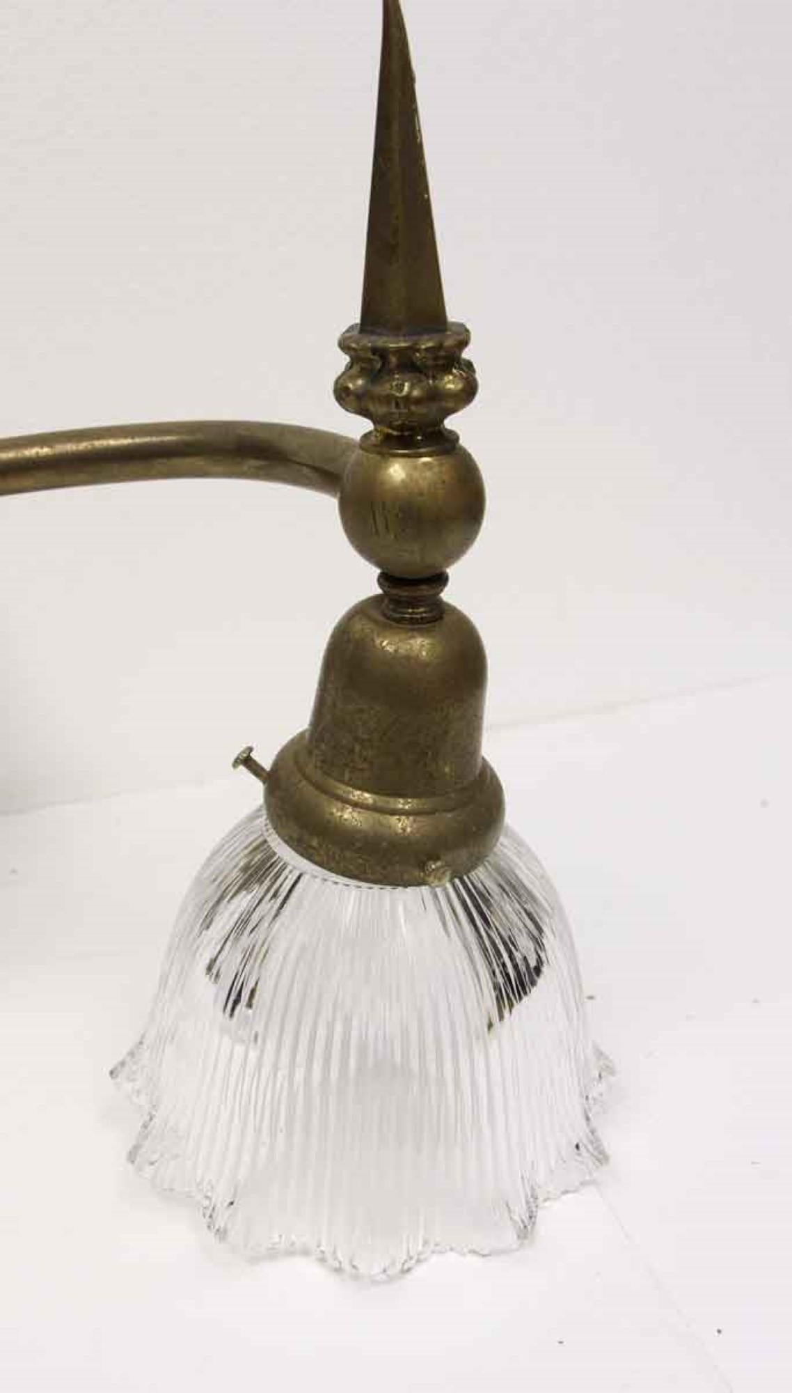 1910s Large Brass Glass Wall Sconce 2 Lights Each Original Shades In Good Condition For Sale In New York, NY