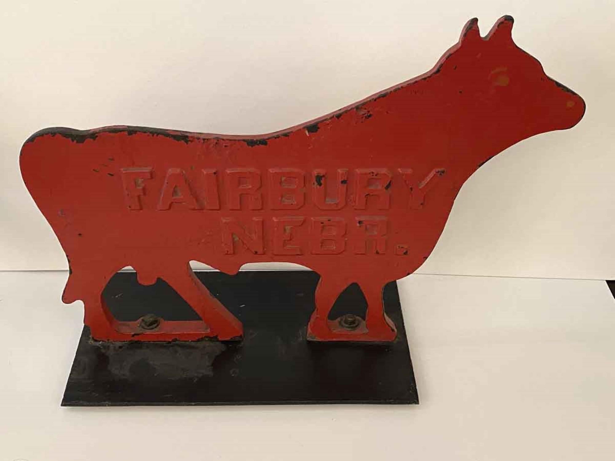 Industrial 1910s Large Red Cow Cast Iron Windmill Weight by Fairbury Windmill Company
