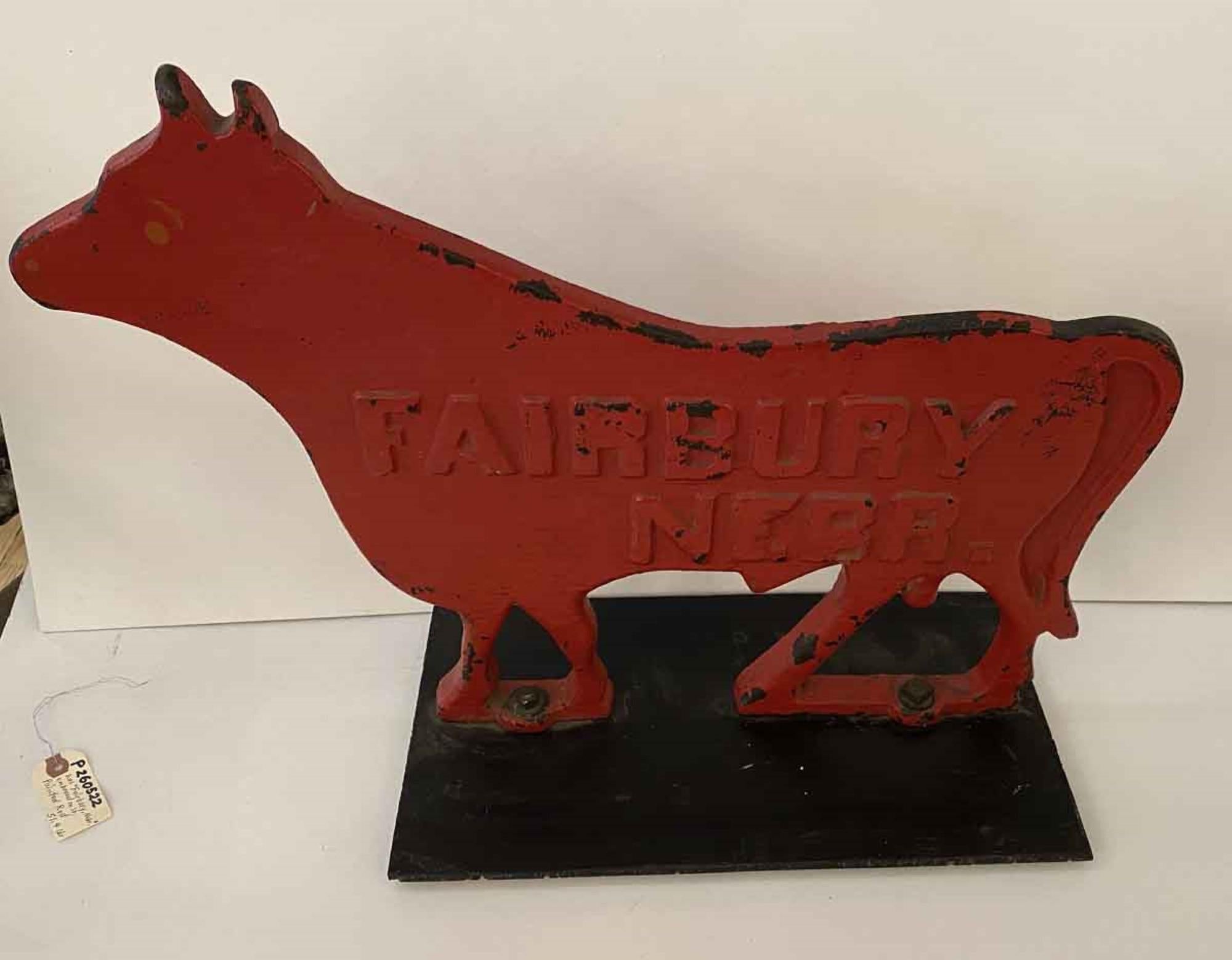 Early 20th Century 1910s Large Red Cow Cast Iron Windmill Weight by Fairbury Windmill Company