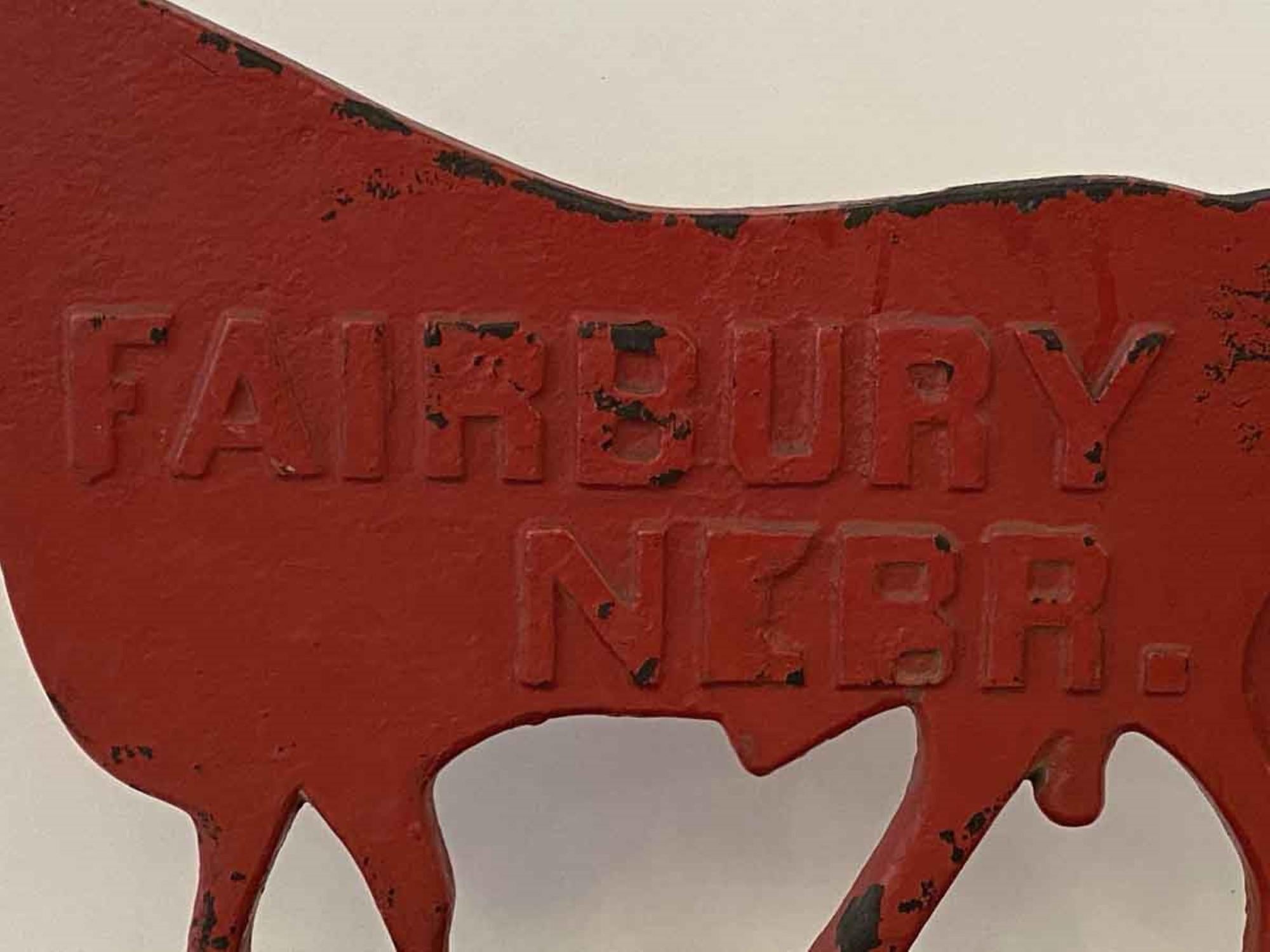 1910s Large Red Cow Cast Iron Windmill Weight by Fairbury Windmill Company 1
