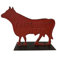 Antique 1910s Large Red Cow Cast Iron Windmill Weight by Fairbury Windmill Company