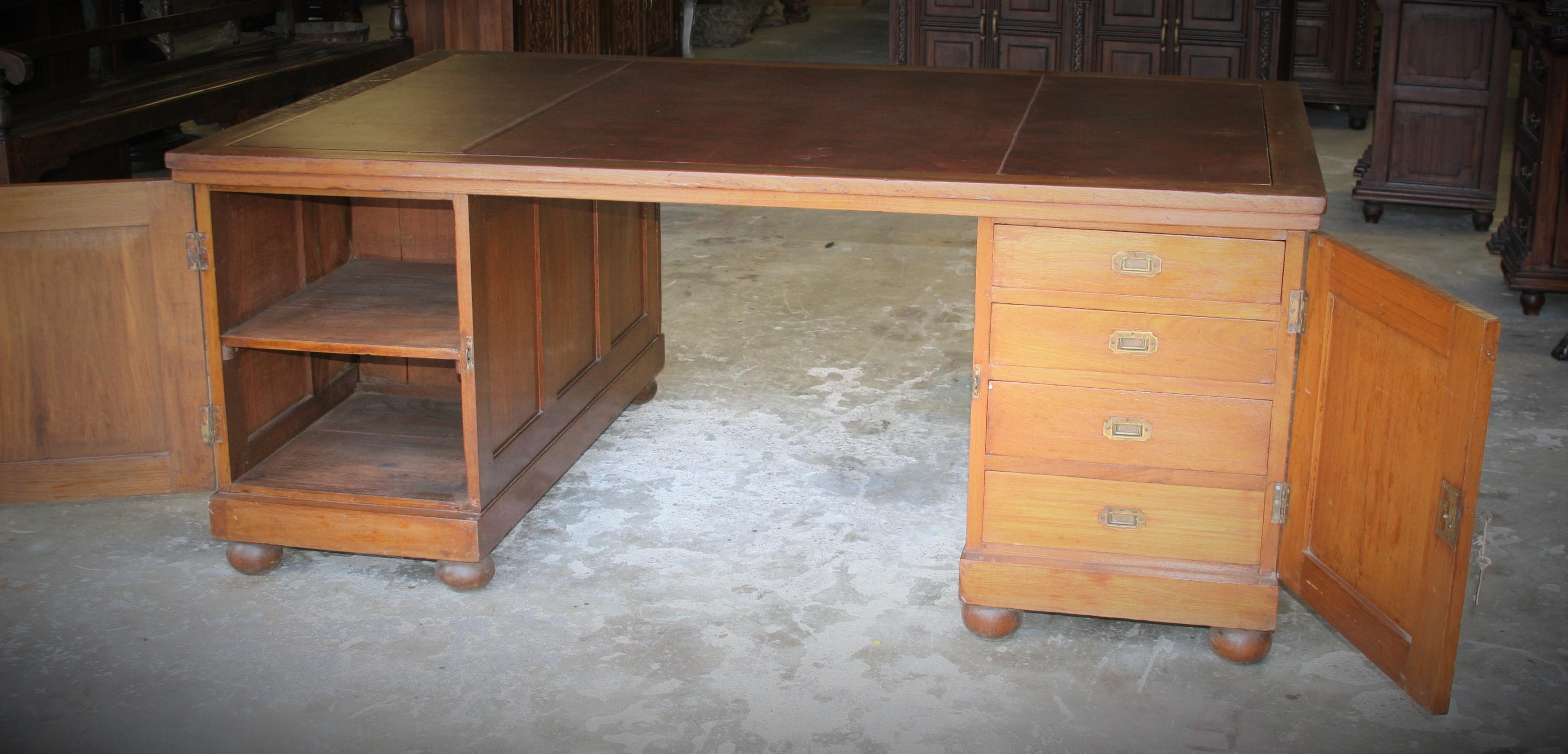 British Colonial 1910s Lavish Victorian Style Large Mahogany Partner's Desk from a Bank For Sale