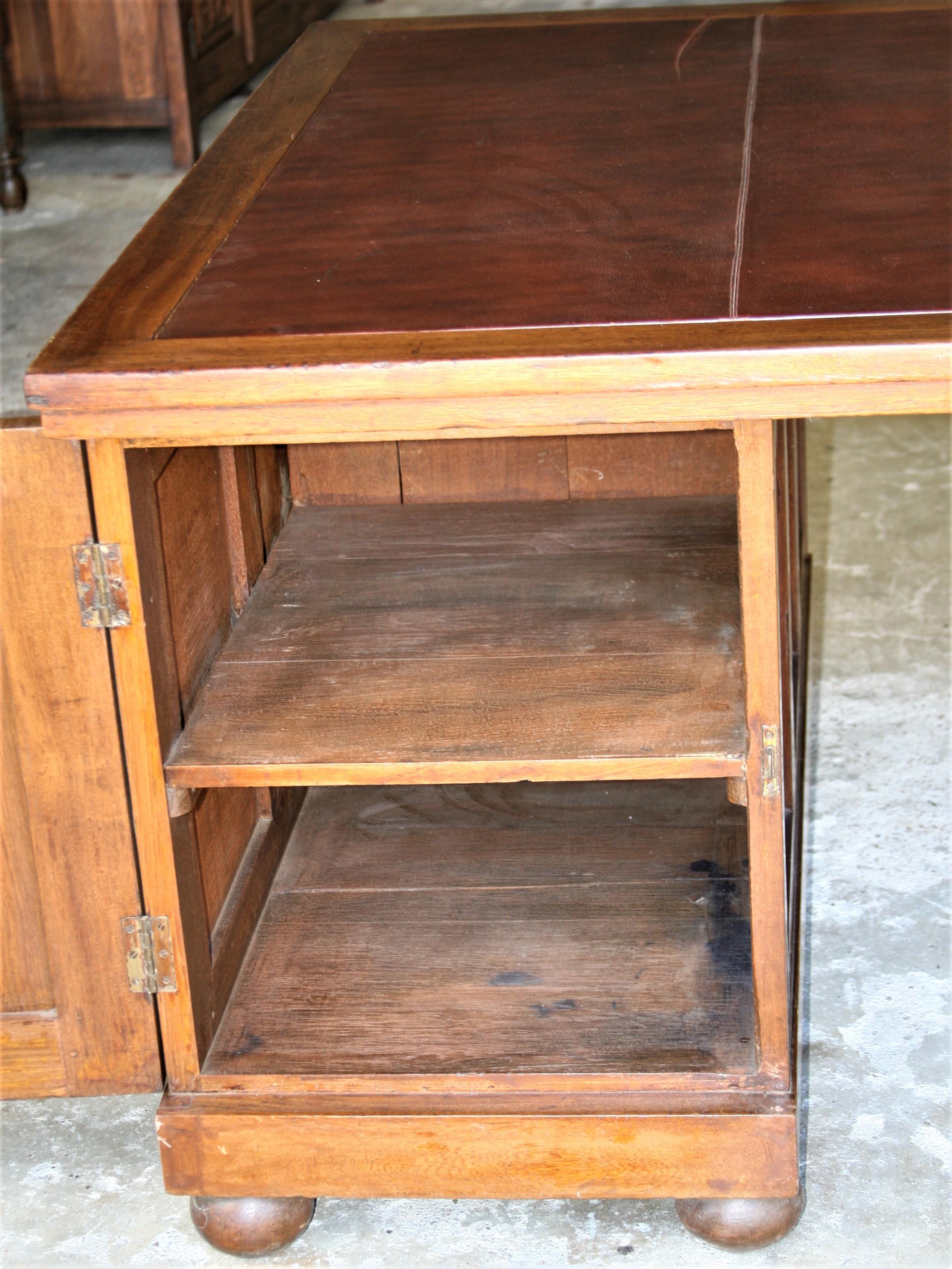 Hand-Crafted 1910s Lavish Victorian Style Large Mahogany Partner's Desk from a Bank For Sale