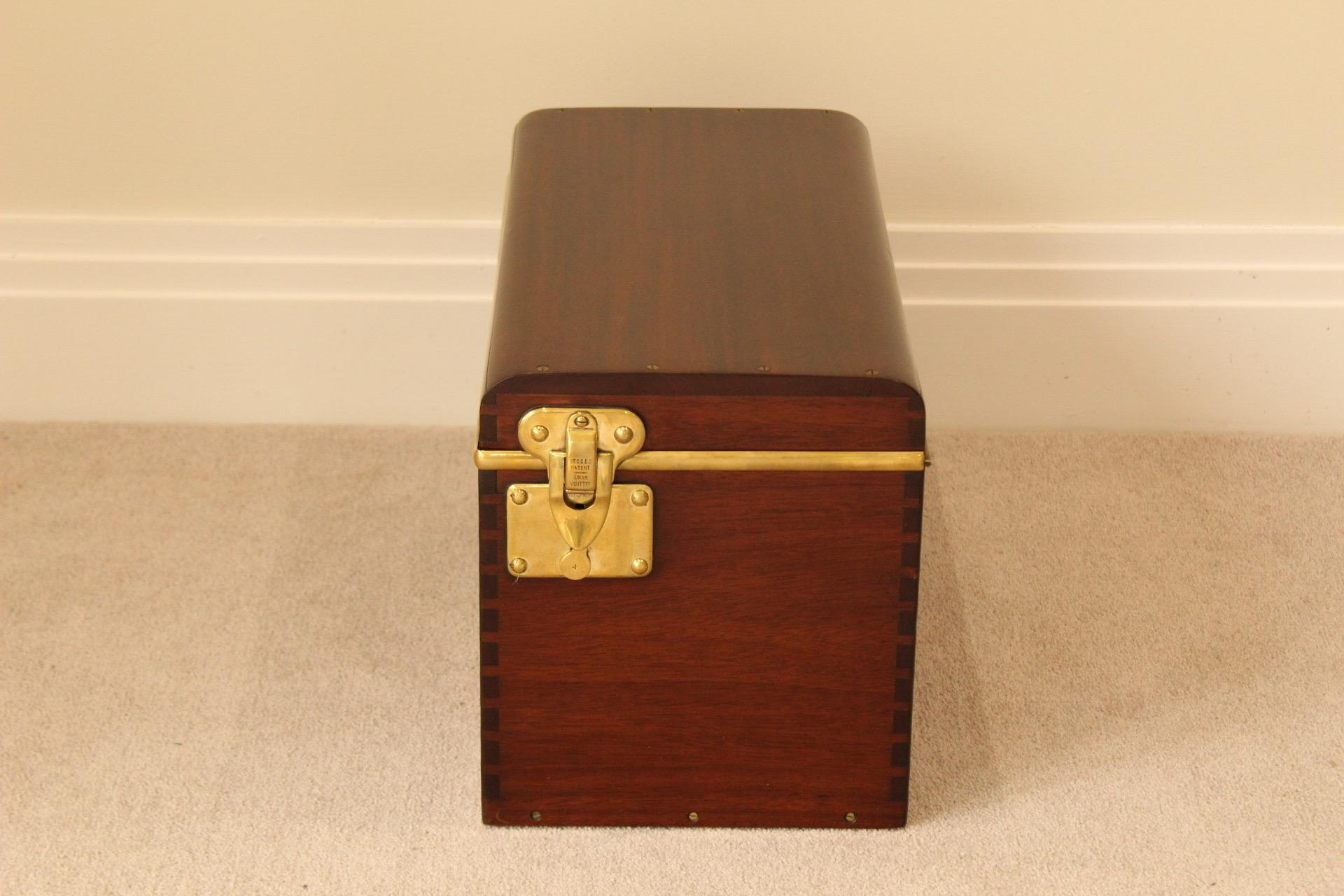 A Louis Vuitton mahogany toolbox with brass hardware in very good condition, same rare model as the one featured in 