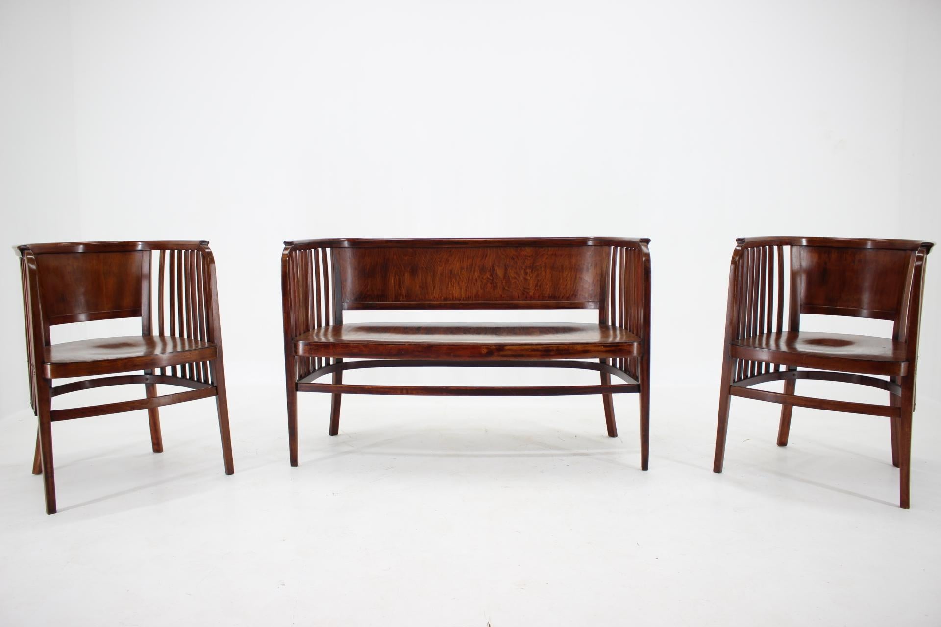 Austrian 1910s Marcel Kammerer Wooden Sofa and Chairs for Gebruder Thonet