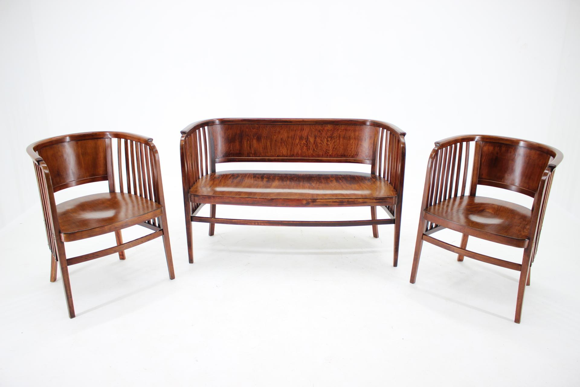 1910s Marcel Kammerer Wooden Sofa and Chairs for Gebruder Thonet In Good Condition In Praha, CZ