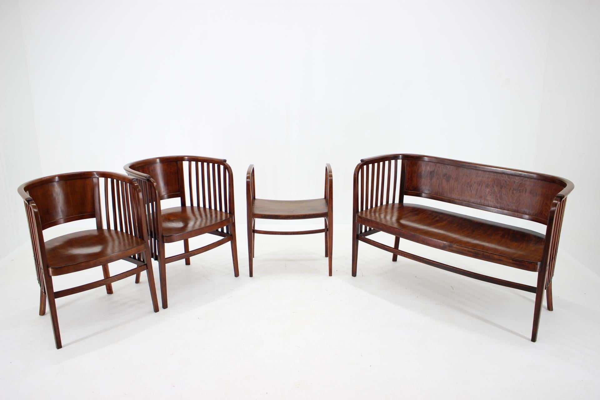 1910s Marcel Kammerer Wooden Sofa, Chairs and Stool for Gebruder Thonet 3