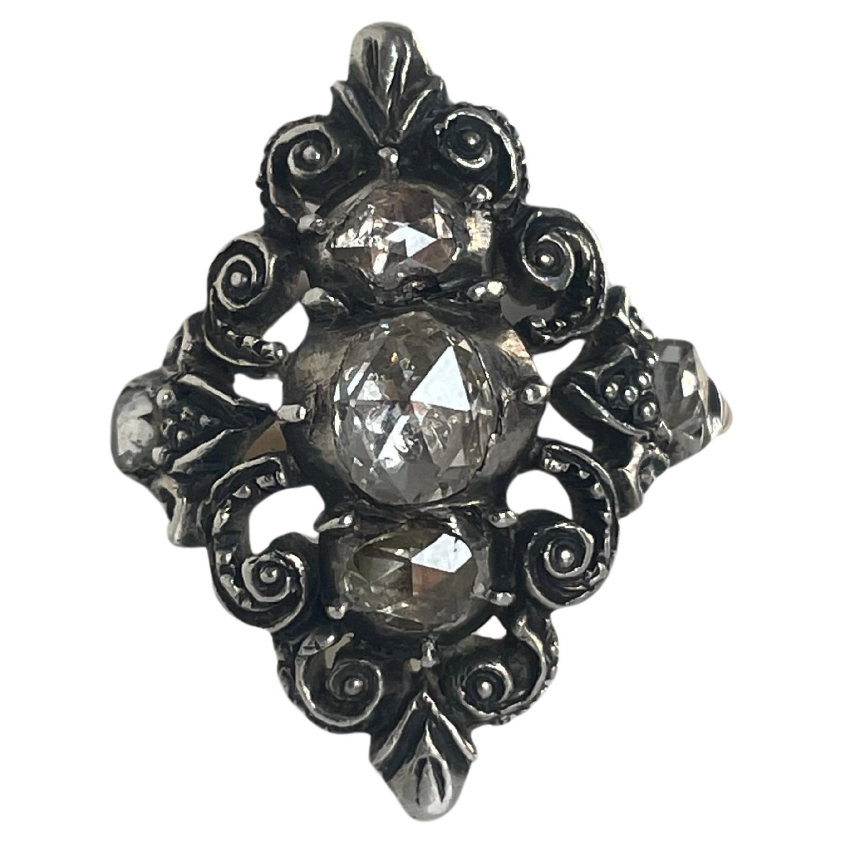 1910's Marquise Dutch Antique Rosecut Diamond Navette Ring For Sale