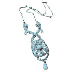 1910s Natural Pearl and Diamond Platinum Necklace with Certificate