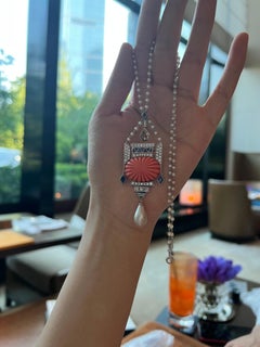 1910s Natural Pearl, Coral and Diamond Necklace with cert.