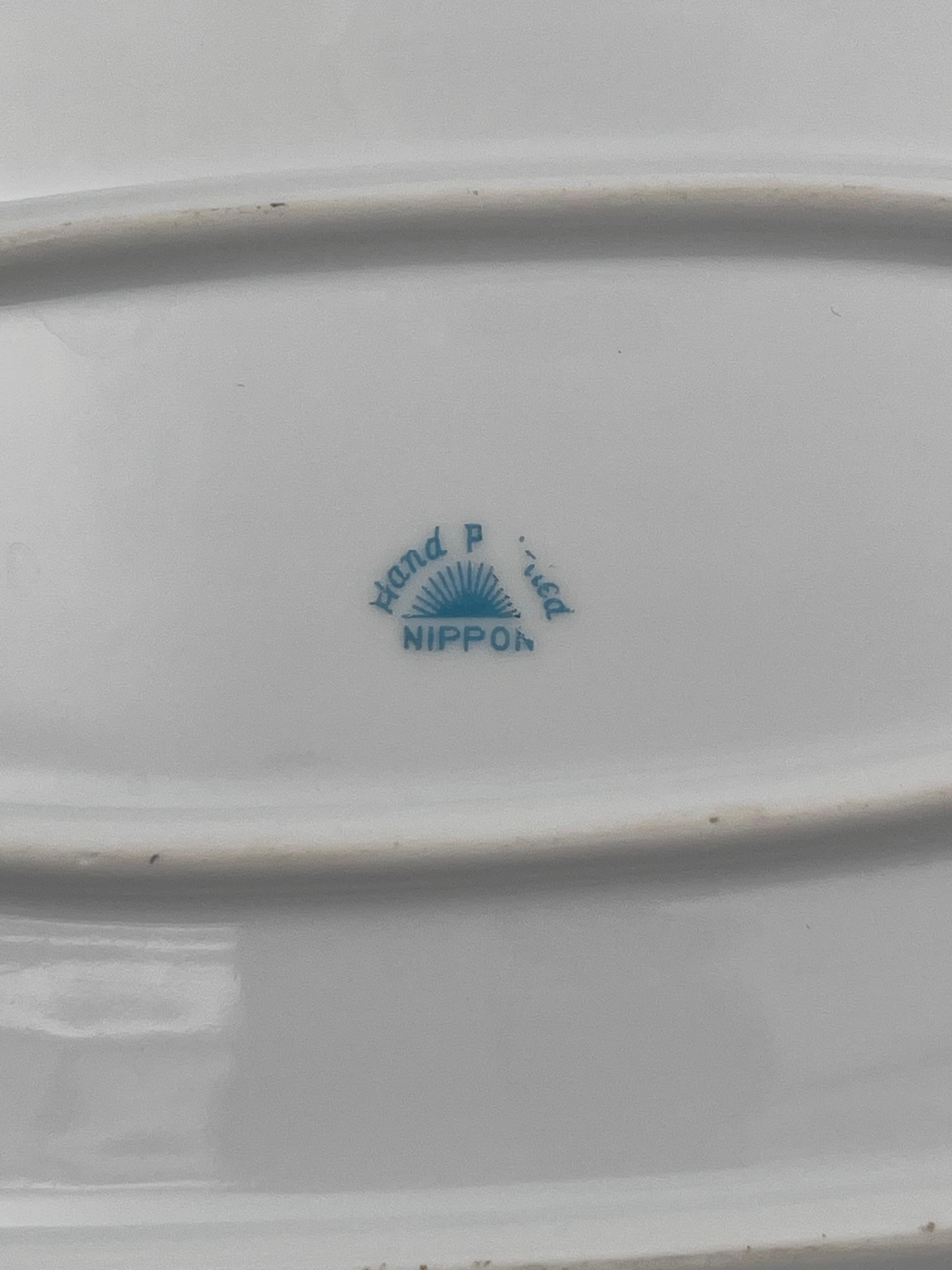 Piatto lungo di sedano/asparagi in porcellana Nippon del 1910 dipinto a mano Papaveri e oro in vendita 3
