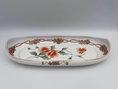 1910's Nippon Hand Painted Porcelain Long Celery / Asparagus Dish Poppies & Gold