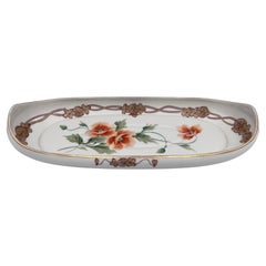 Piatto lungo di sedano/asparagi in porcellana Nippon del 1910 dipinto a mano Papaveri e oro