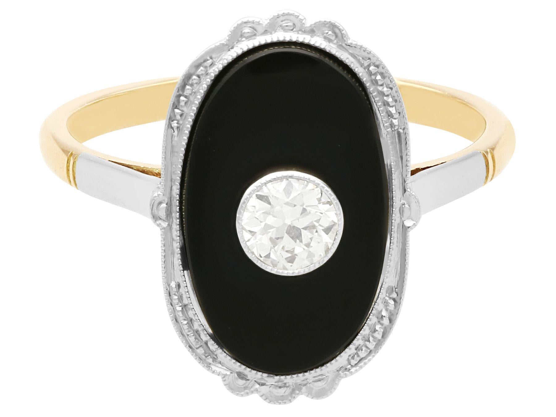 Round Cut 1910s Onyx and Diamond Yellow Gold Cocktail Ring