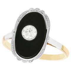 Antique 1910s Onyx and Diamond Yellow Gold Cocktail Ring