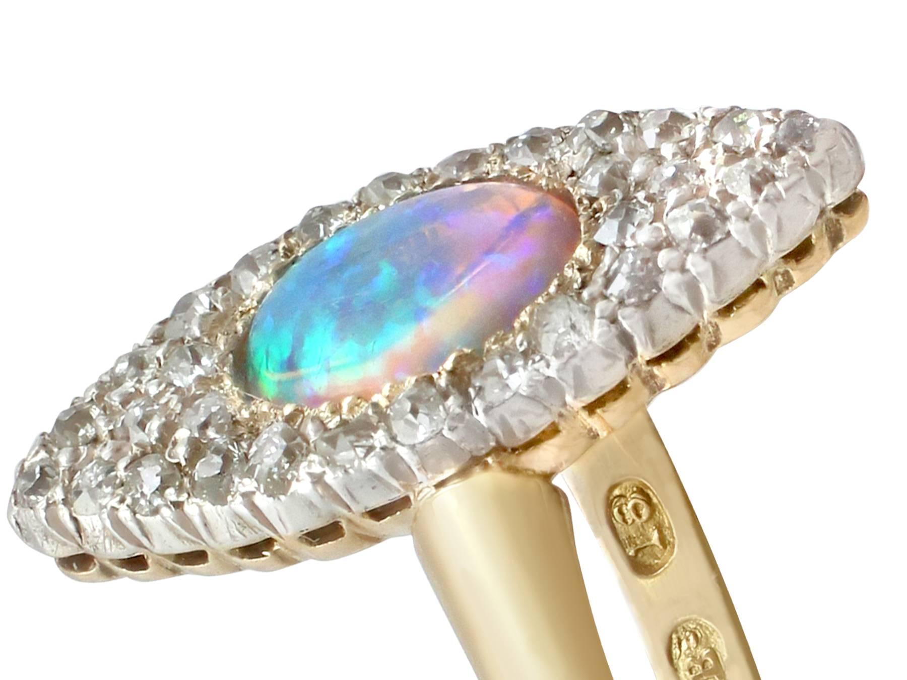 1910s Opal and Diamond Yellow Gold Marquise Ring In Excellent Condition In Jesmond, Newcastle Upon Tyne