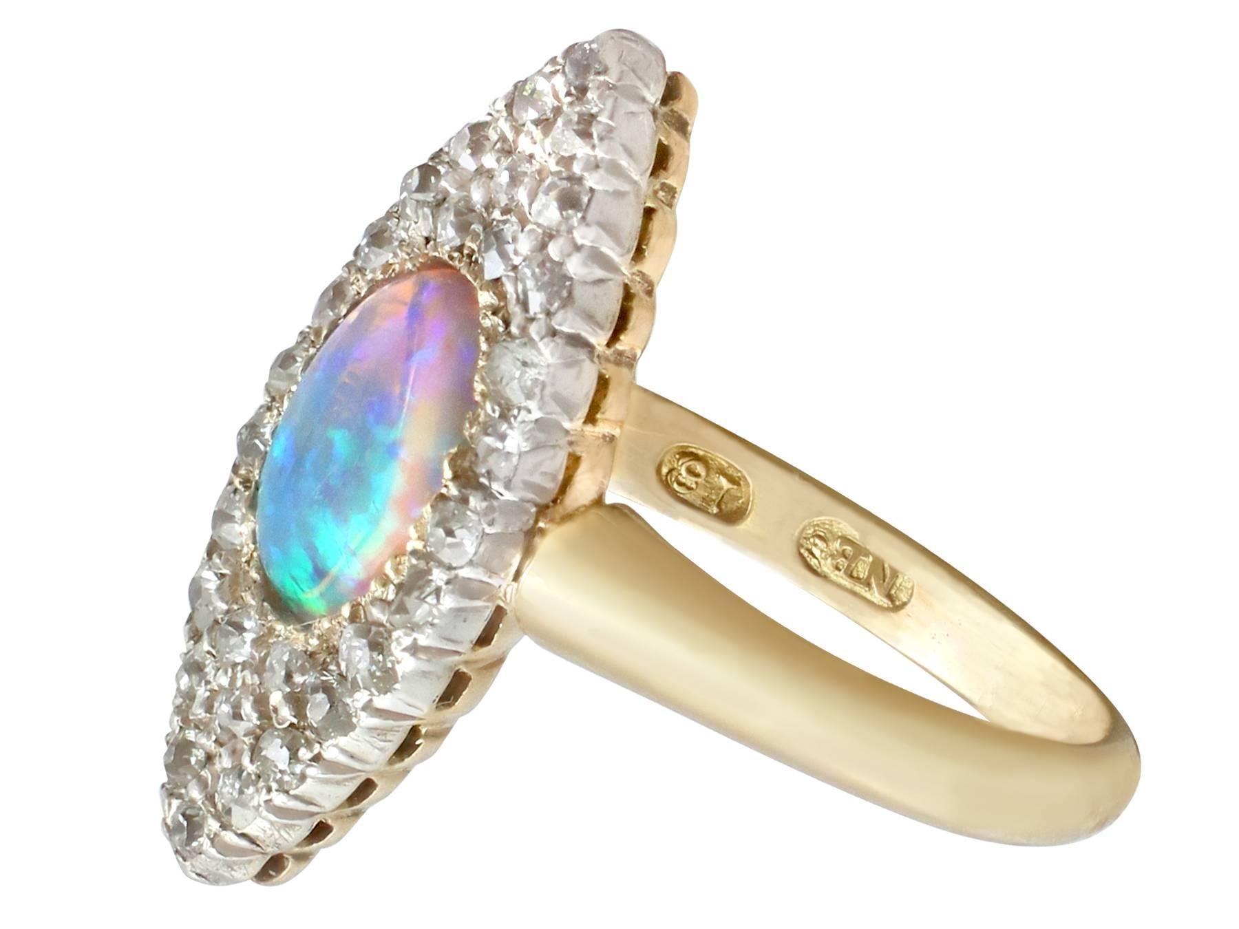 Women's 1910s Opal and Diamond Yellow Gold Marquise Ring