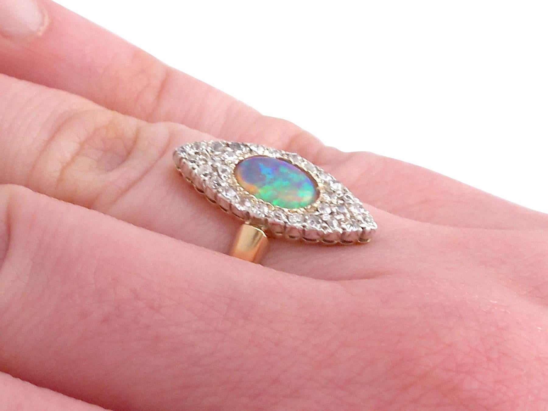 1910s Opal and Diamond Yellow Gold Marquise Ring 4