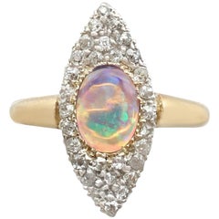 Antique 1910s Opal and Diamond Yellow Gold Marquise Ring