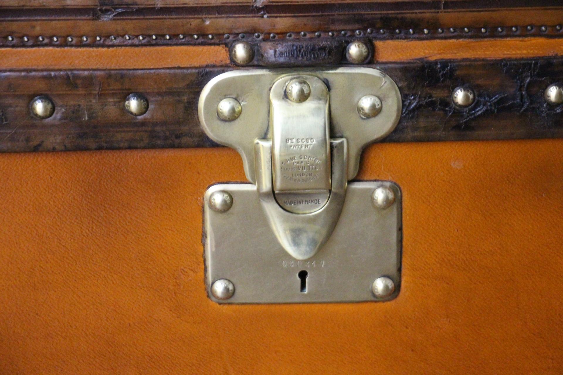 French 1910s Orange Louis Vuitton Steamer Trunk, 110 cm Orange Louis Vuitton Trunk