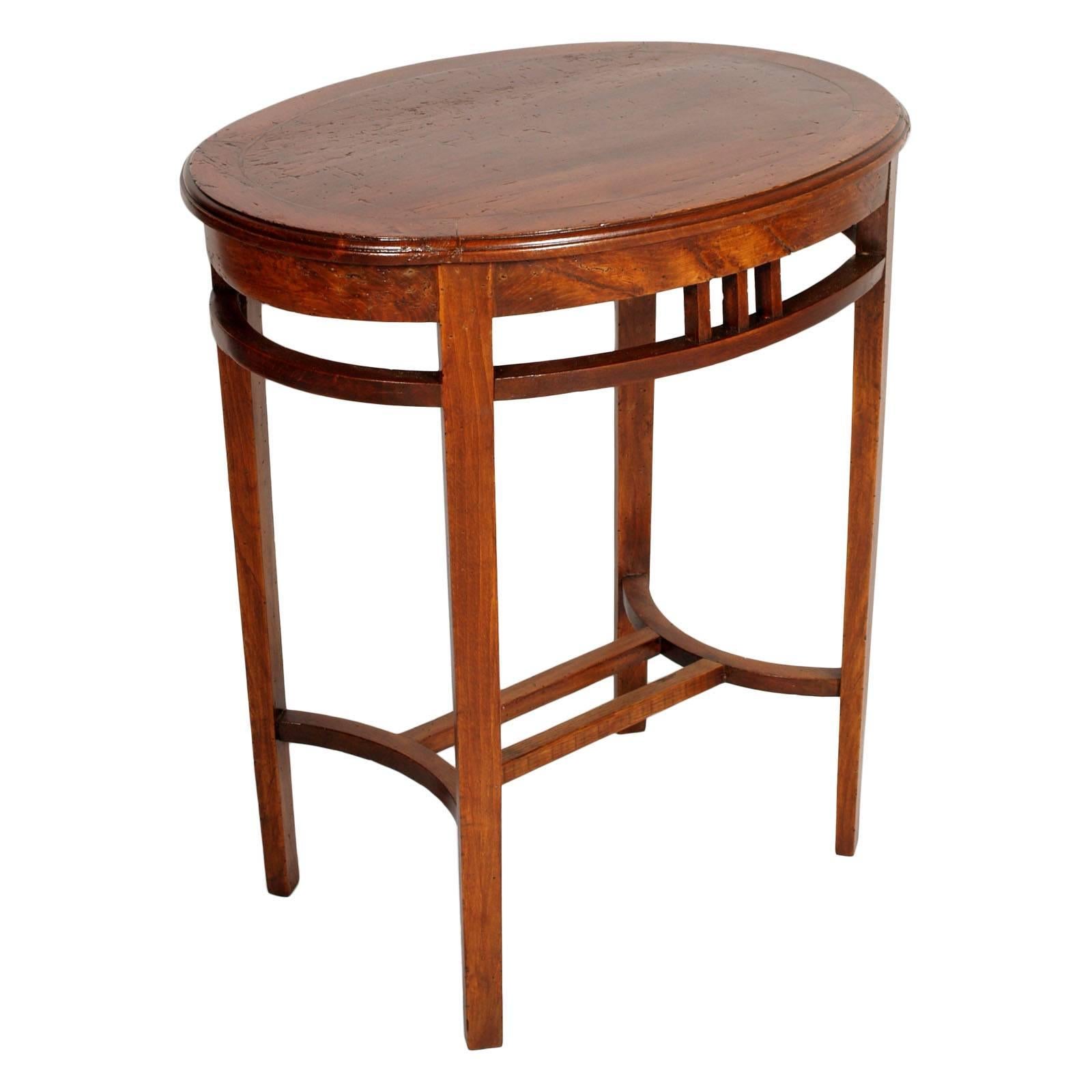 1910s Oval Viennese Occasional Table by Wiener Werkstätte, Solid Walnut Restored For Sale