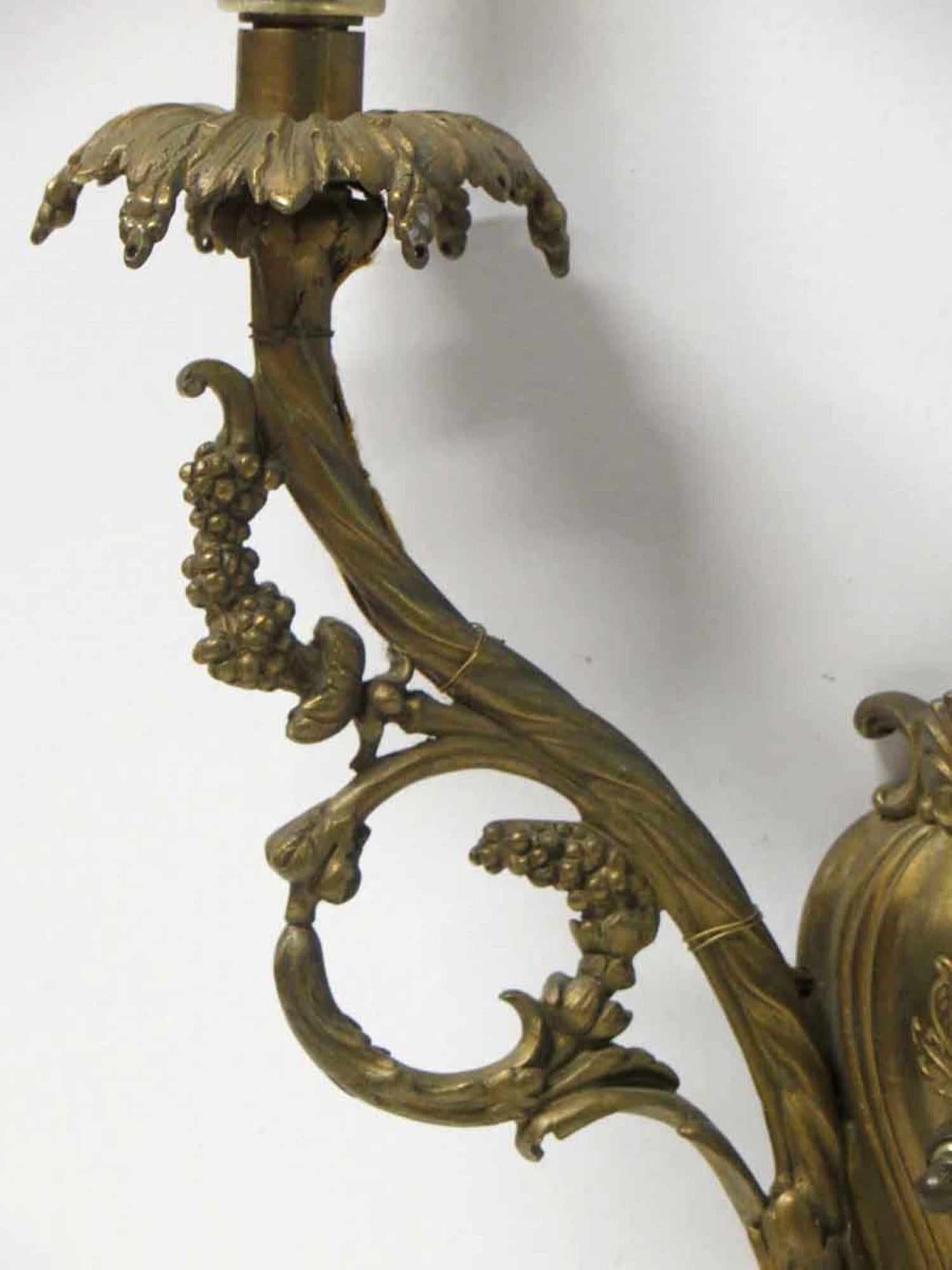 American 1910s Pair of Art Nouveau Cast Bronze Double Arm Sconces with Pineapple Details