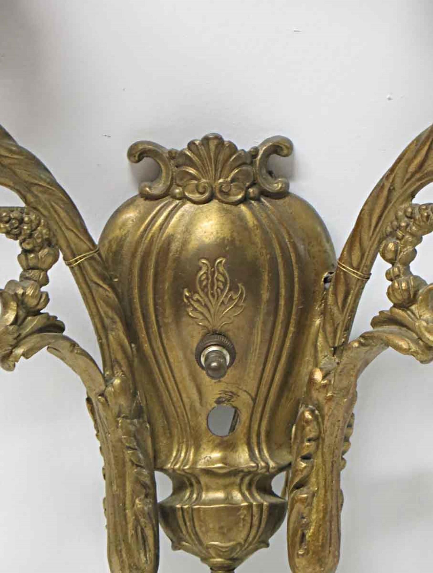 1910s Pair of Art Nouveau Cast Bronze Double Arm Sconces with Pineapple Details 1