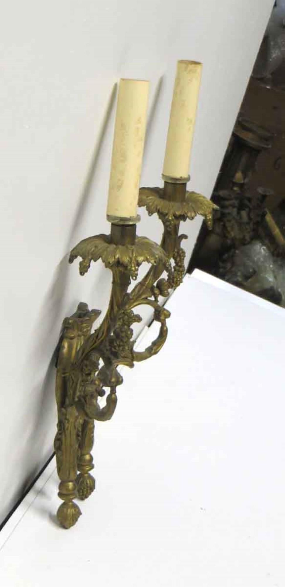 1910s Pair of Art Nouveau Cast Bronze Double Arm Sconces with Pineapple Details 3
