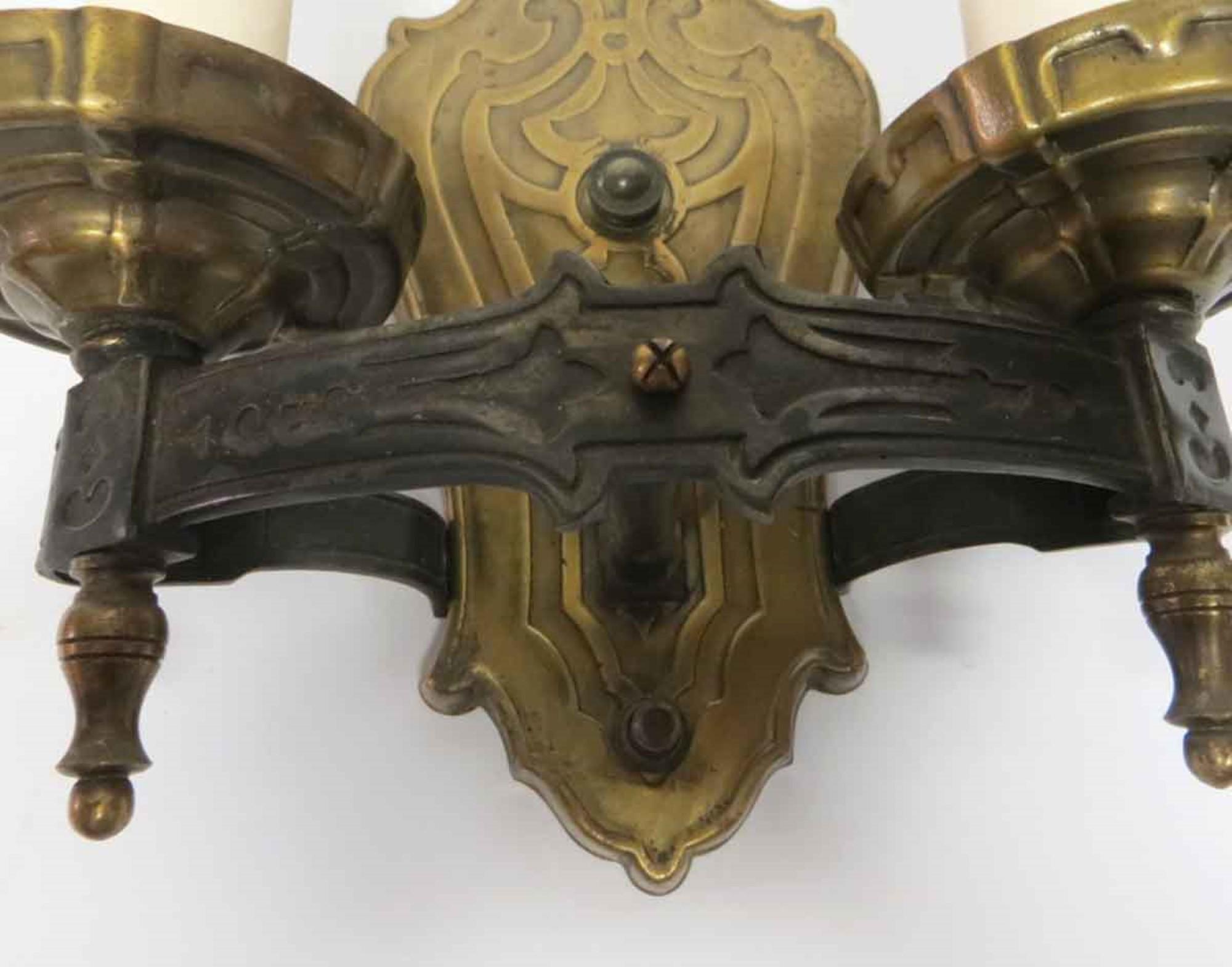American 1910s Pair of Brass Two-Arm Wall Sconces Art Nouveau Style