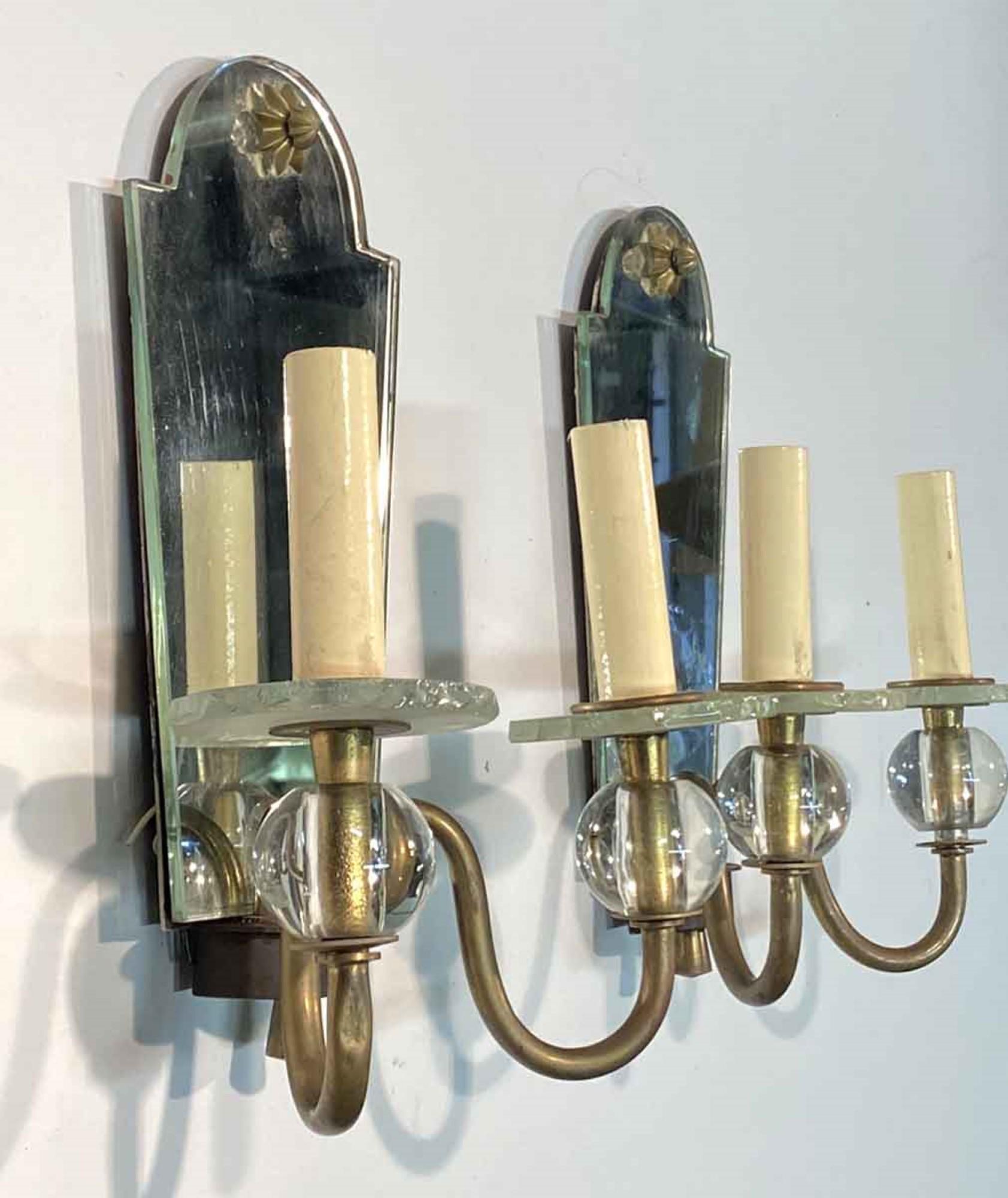 1910s Pair of French Two-Arm Star Motif Mirrored Wall Sconces In Good Condition In New York, NY