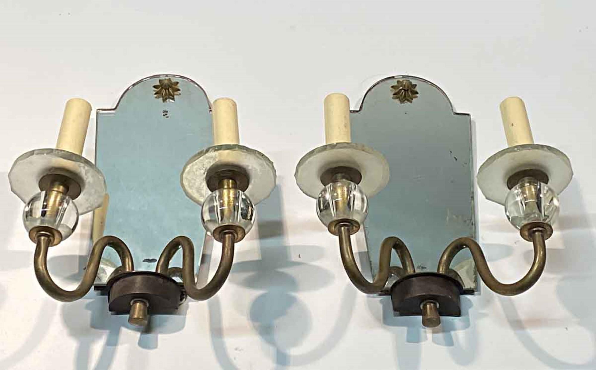 Early 20th Century 1910s Pair of French Two-Arm Star Motif Mirrored Wall Sconces