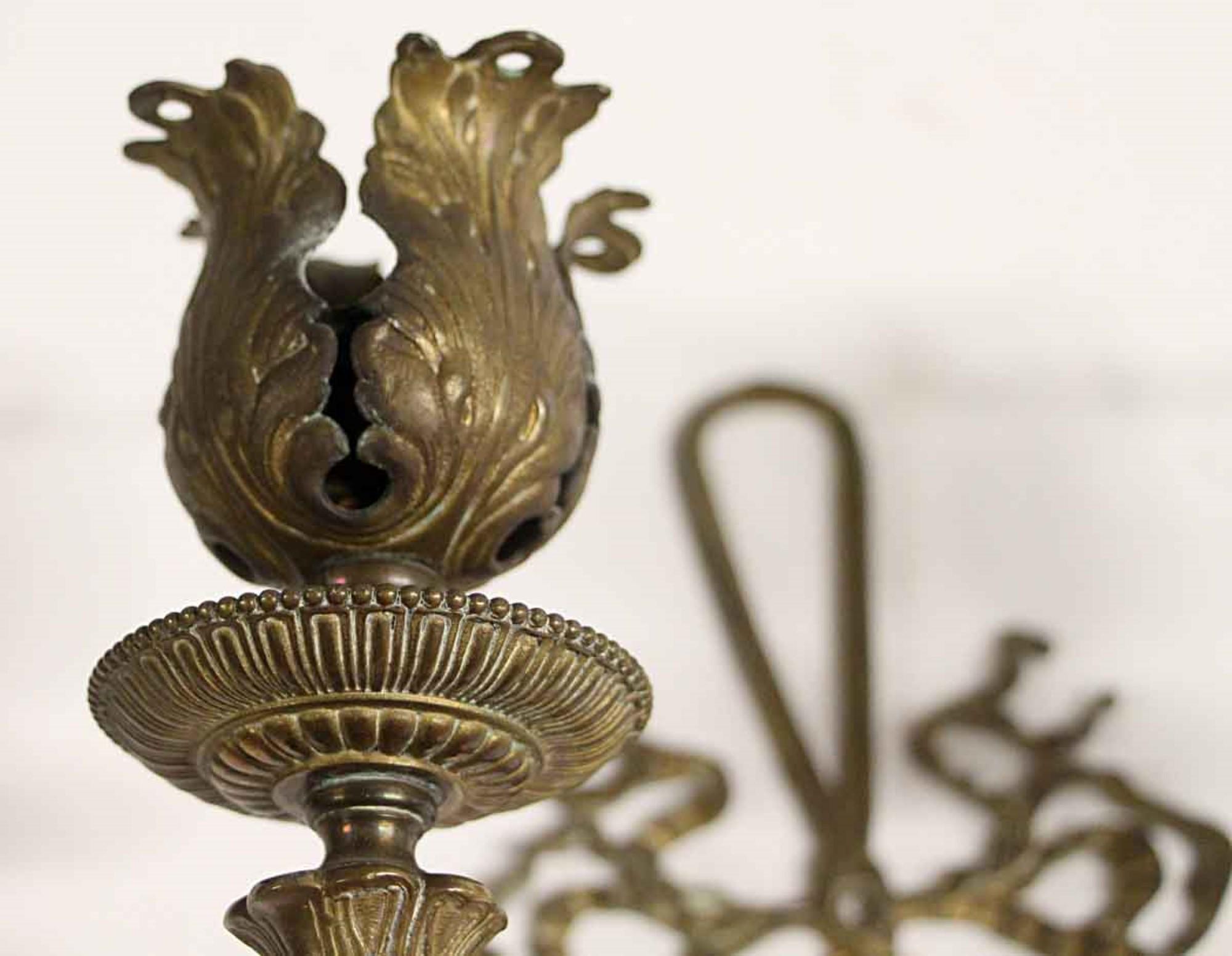 Early 20th Century 1910s Pair of Petite Bronze Federal Two-Arm Wall Sconces, Floral Details