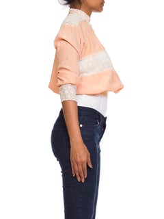 Edwardian Peach Rayon & Lace Entirely Hand Stitched Blouse