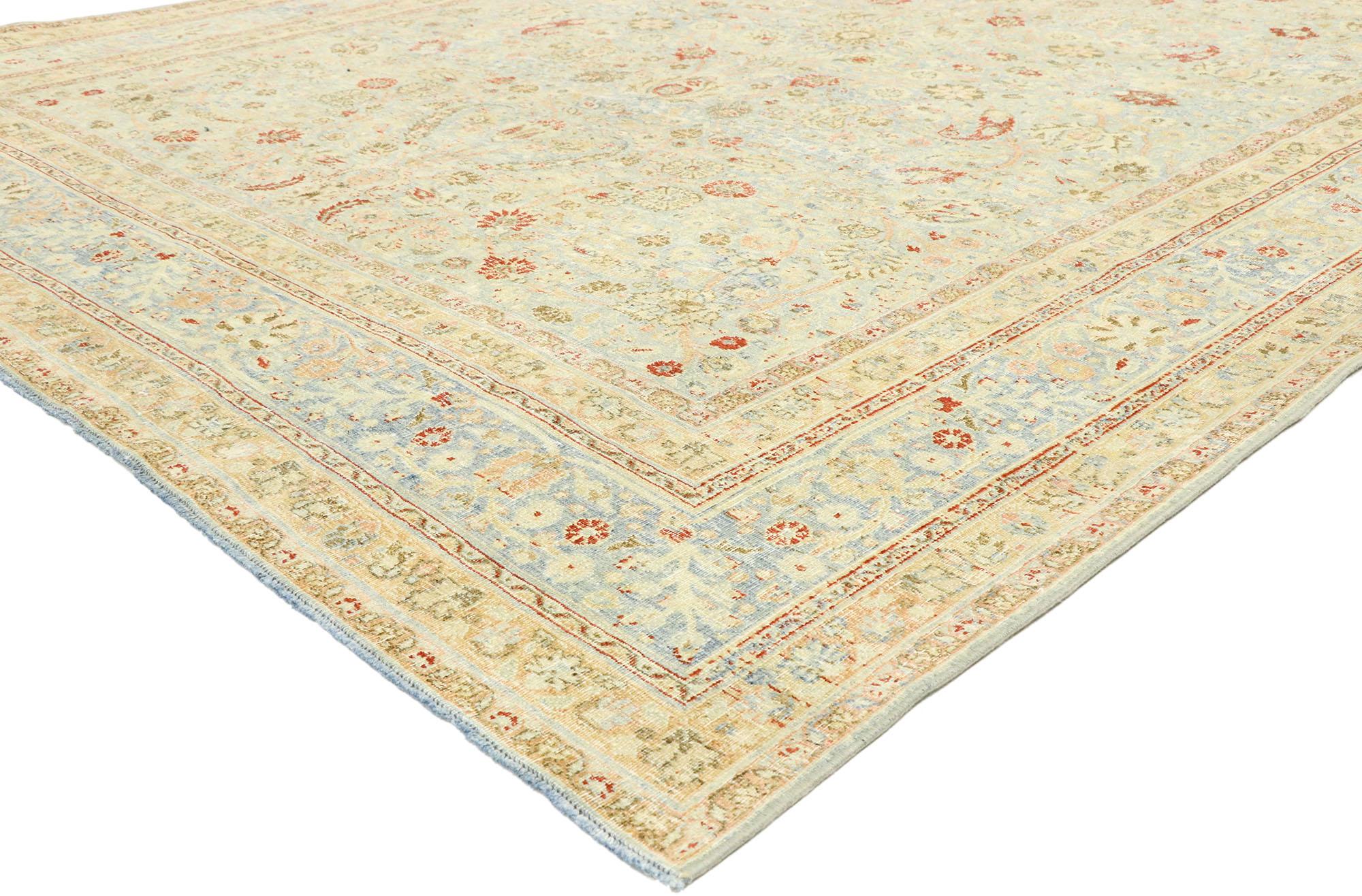 53036 Distressed Antique Persian Khorassan Rug, 07'02 x 09'11. Ethereal in presence and steeped in prestige, this hand-knotted wool antique Persian Khorassan rug is a rarefied expression of heritage, beauty, and quiet power. Woven in the storied