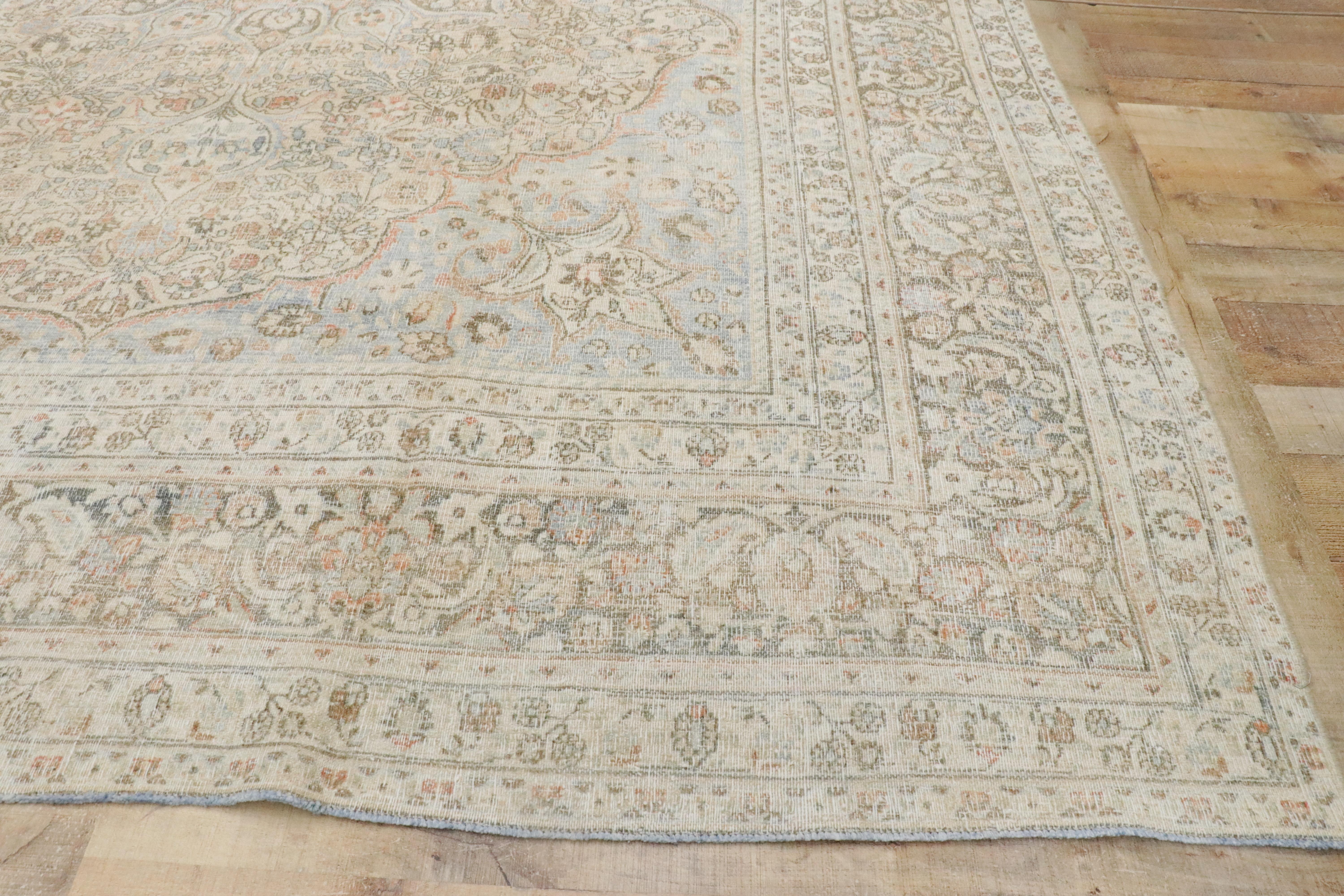 1910's Persian Mashhad Carpet with Modern Rustic Cotswold Cottage Style For Sale 3