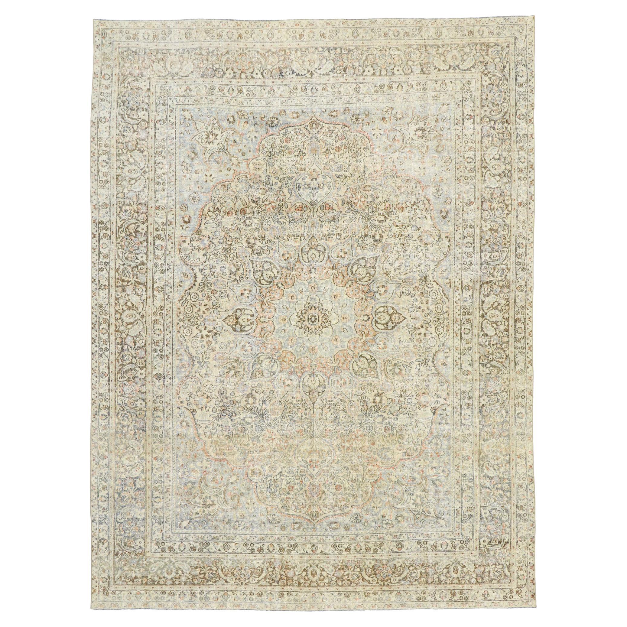 1910's Persian Mashhad Carpet with Modern Rustic Cotswold Cottage Style For Sale