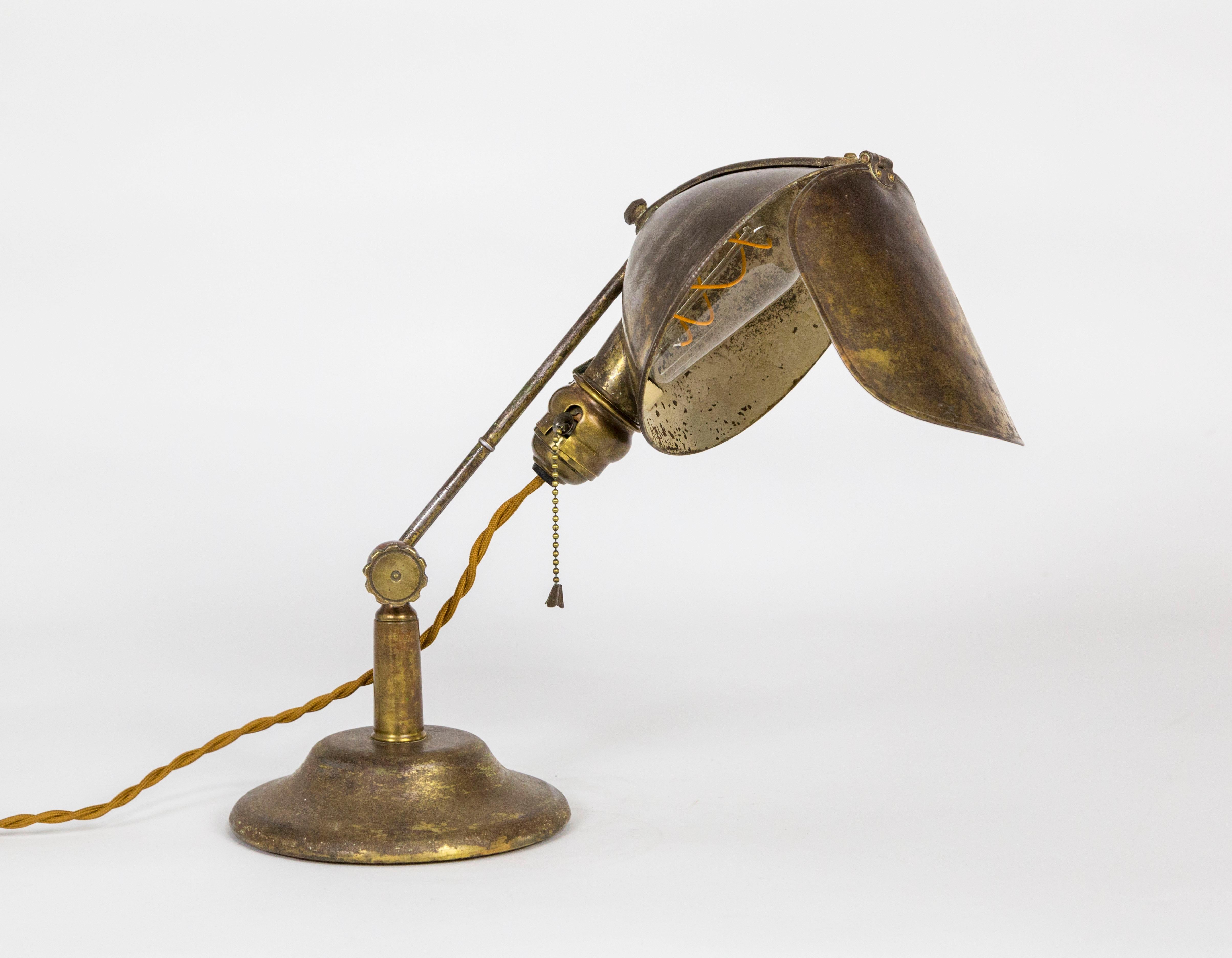 1910s Petite Lyhne Adjustable Brass Task Lamp with Glare Guard 2