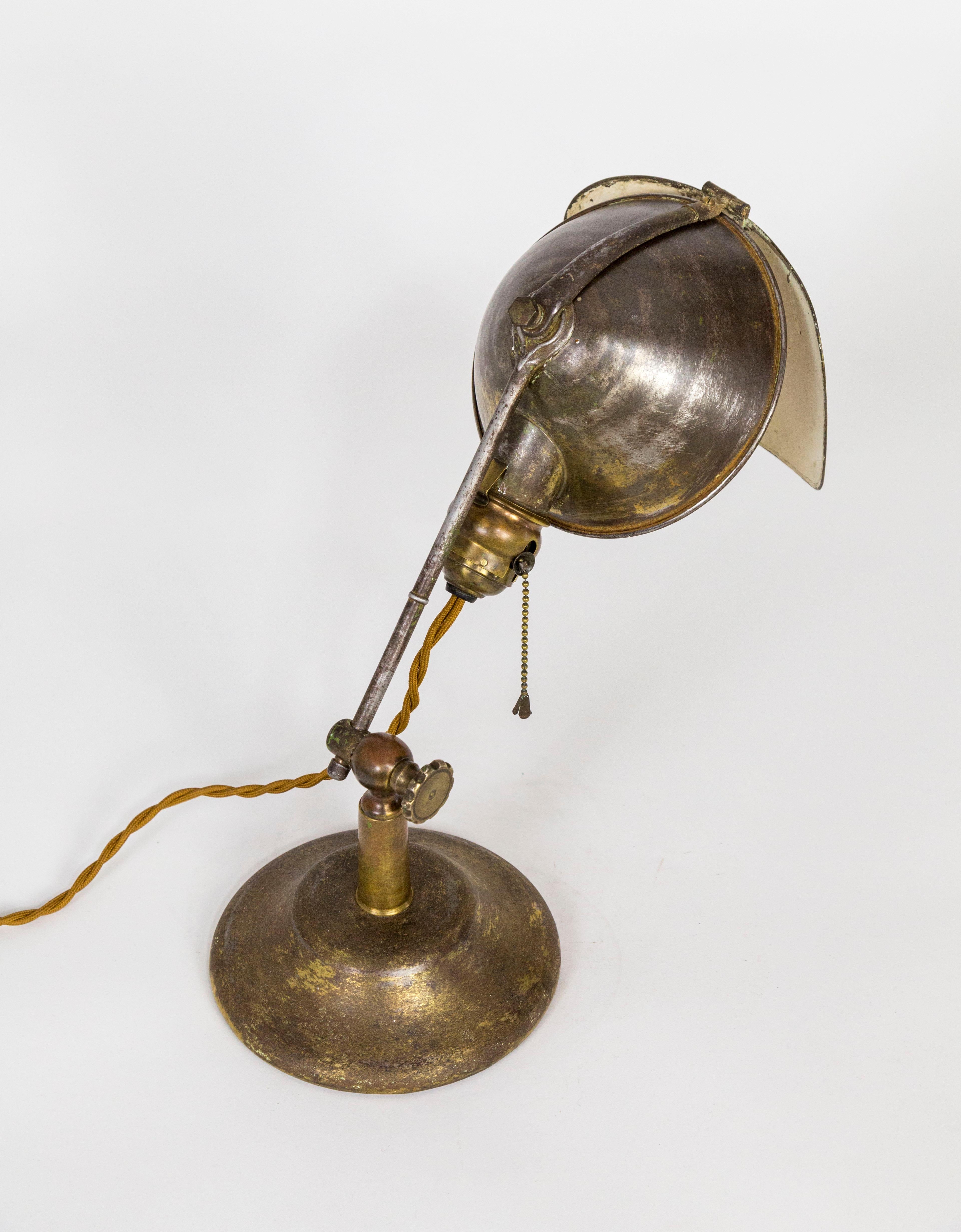 1910s Petite Lyhne Adjustable Brass Task Lamp with Glare Guard 3
