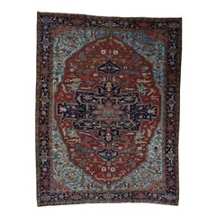 1910s Red Antique Persian Heriz Rug, Soft Pile and Clean