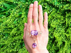 1910s, Russian 40.68 Carat Amethyst and Demantoid Garnet Yellow Gold Pendant