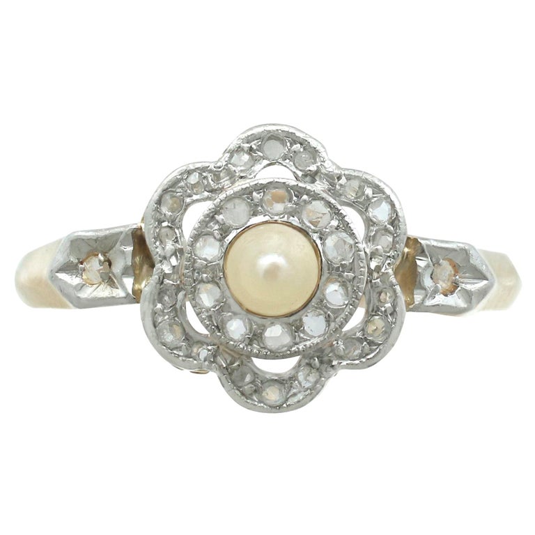 1910s Seed Pearl 0.18 Carat Diamond 18 Karat Yellow Gold Cluster Ring ...