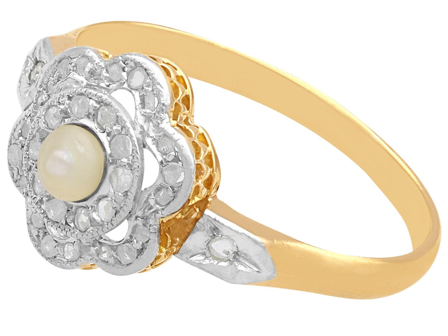 Round Cut French Seed Pearl Diamond and Yellow Gold Cluster Ring For Sale