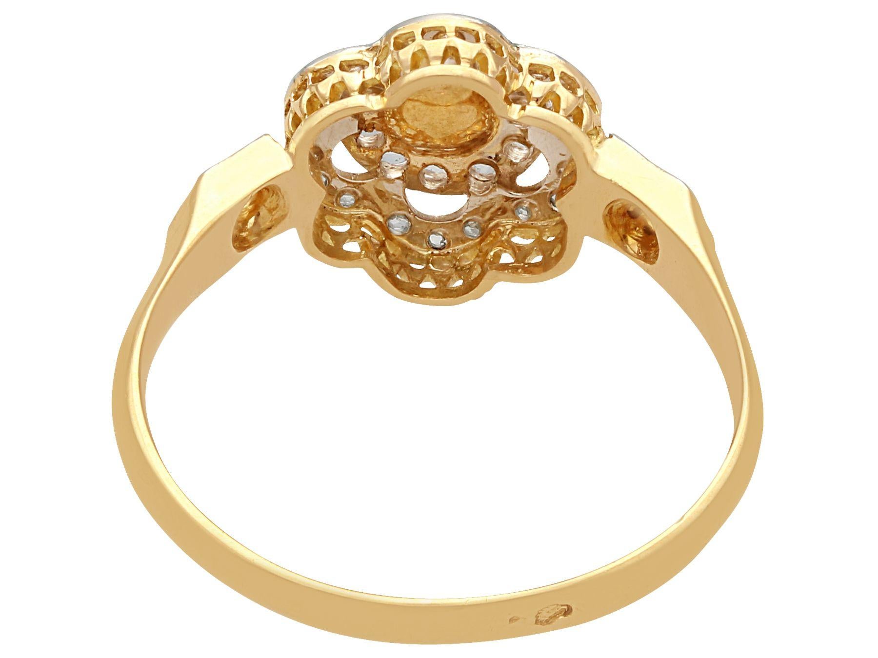 French Seed Pearl Diamond and Yellow Gold Cluster Ring In Excellent Condition For Sale In Jesmond, Newcastle Upon Tyne