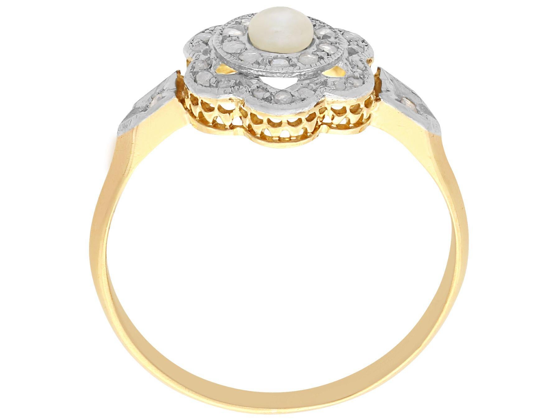 Women's French Seed Pearl Diamond and Yellow Gold Cluster Ring For Sale