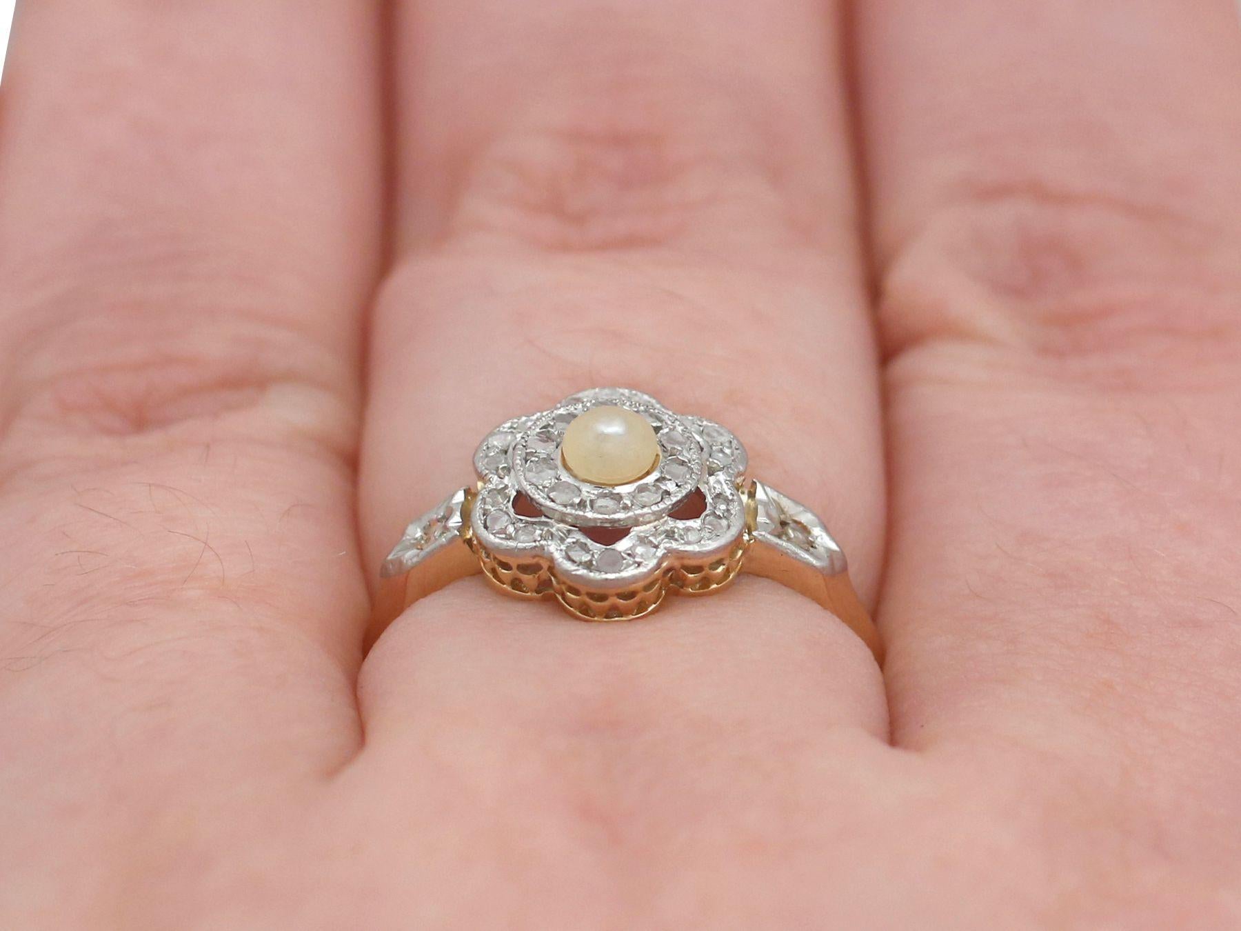 French Seed Pearl Diamond and Yellow Gold Cluster Ring For Sale 3