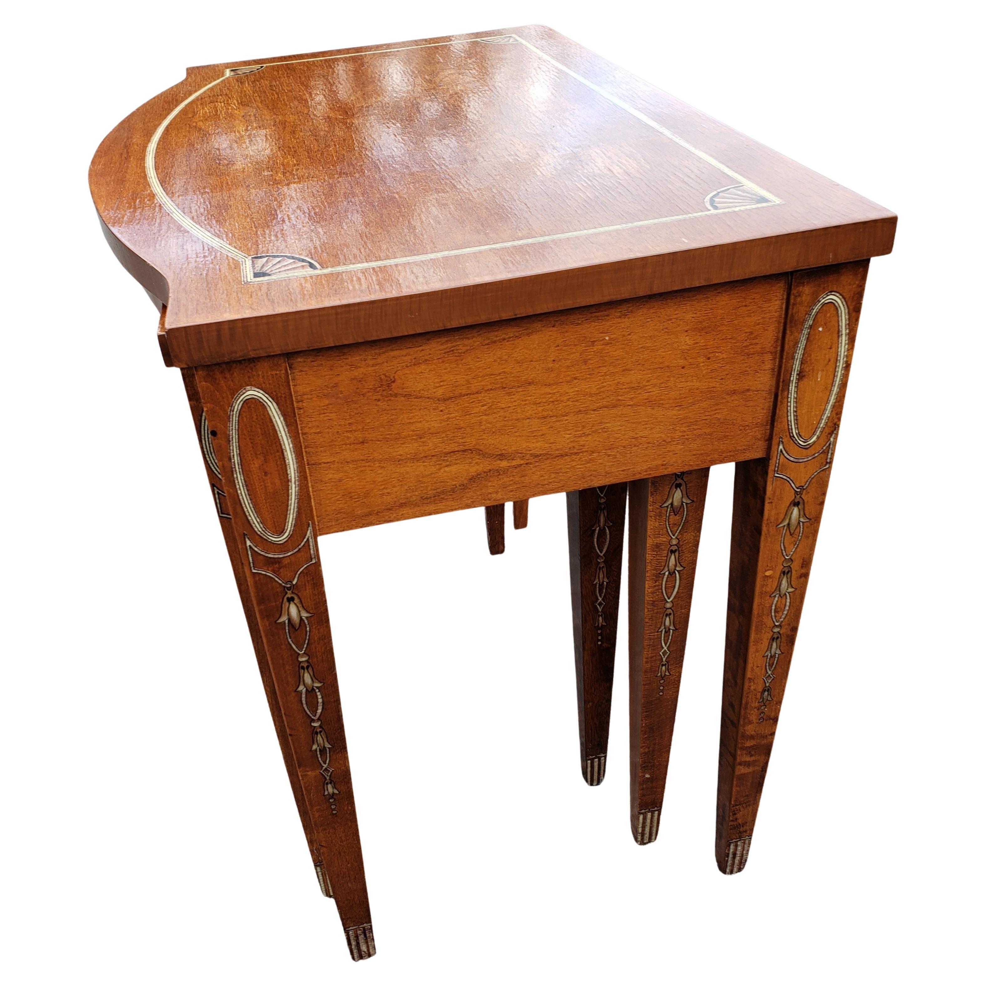 1910s Set Of Three George III Style Inlaid Mahogany Nesting Tables For Sale 5