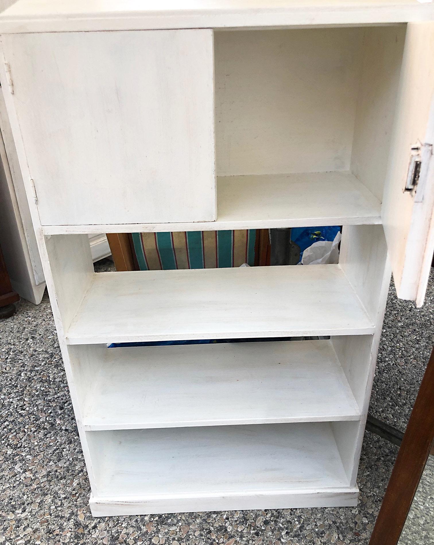 Italian 1910s Shabby White Sideboard, Bookcase, Very Slender Design, Fir